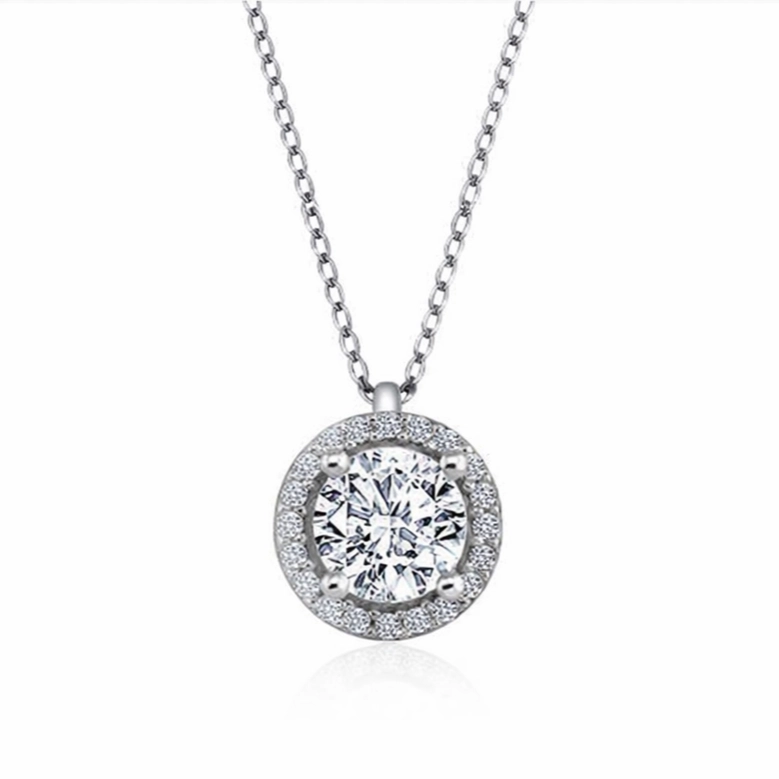 Silver Round Mounted Single Stone Necklace