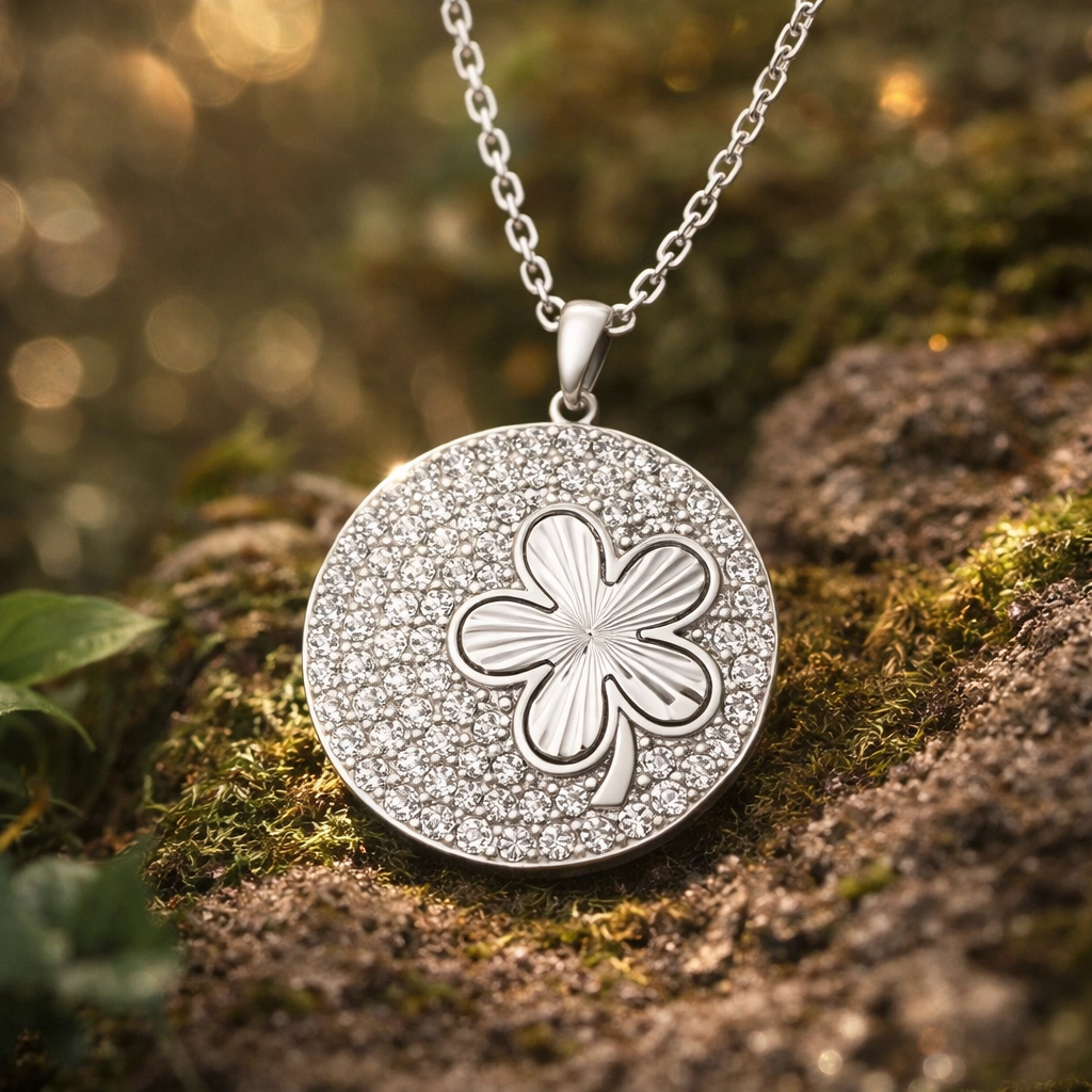 Silver Zircon Stone Clover Women’s Necklace