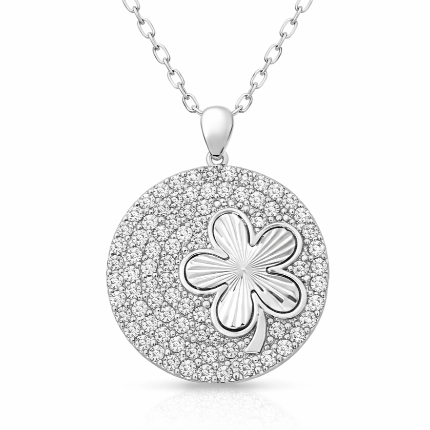 Silver Zircon Stone Clover Women’s Necklace