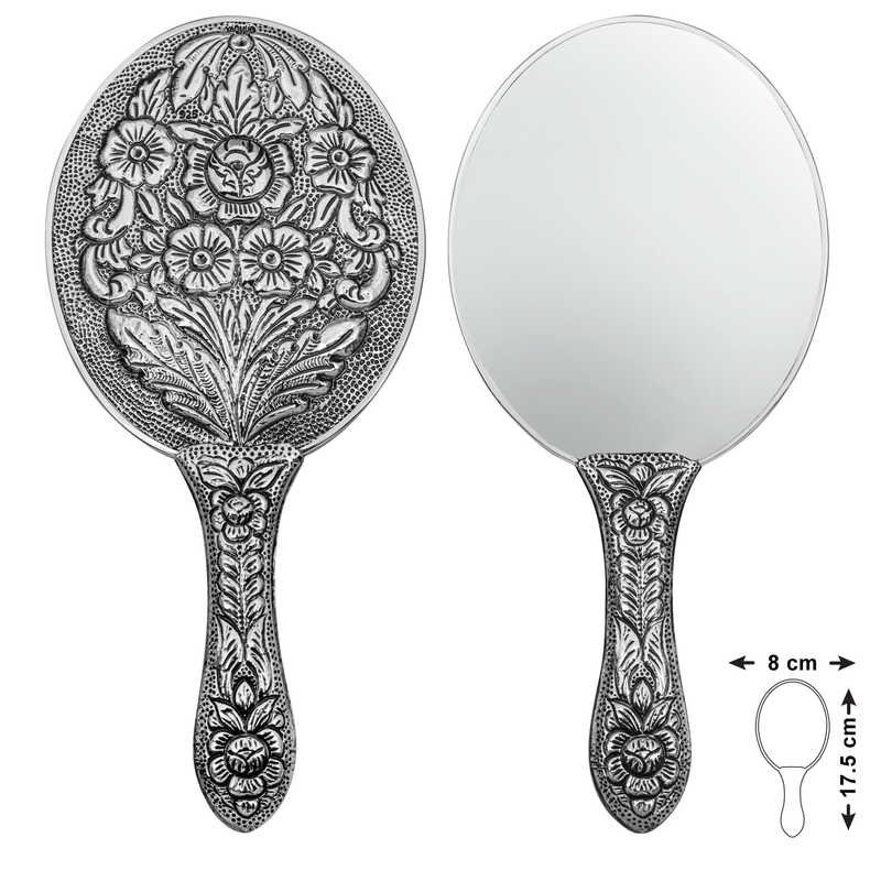Silver Daisy and Rose Motif Hand Mirror