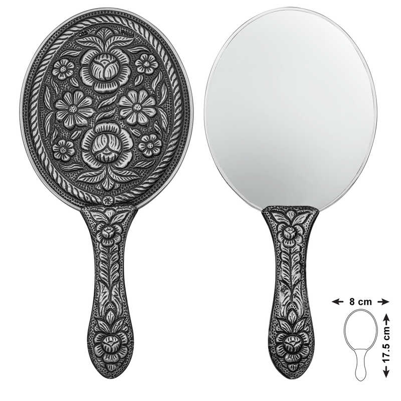 Silver Daisy and Rose Motif Hand Mirror