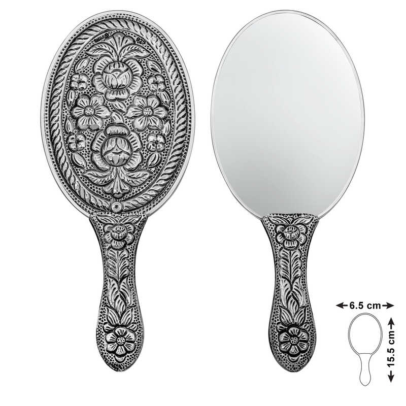 Silver Daisy and Rose Motif Hand Mirror