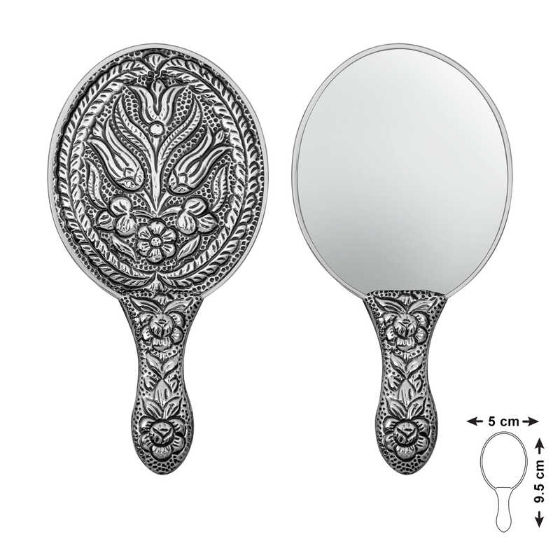 Silver Tulip Motif Hand Mirror