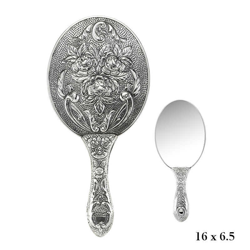 Silver 925 Rose Patterned Hand Mirror