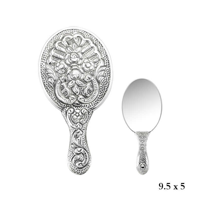 Violet Patterned Silver Hand Mirror