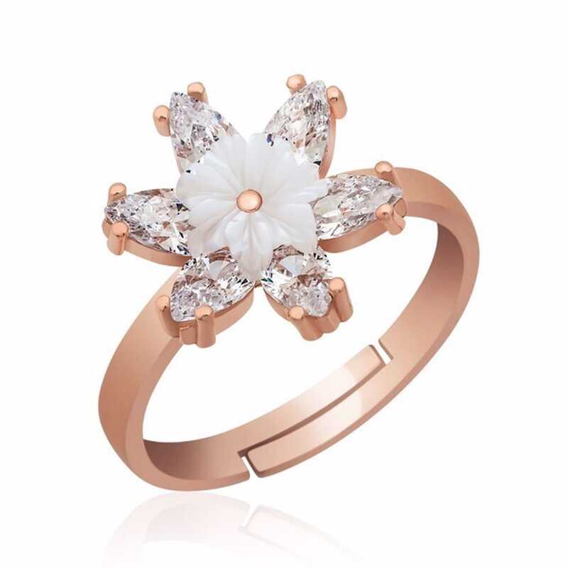 Silver Rose White Lotus Flower Ring