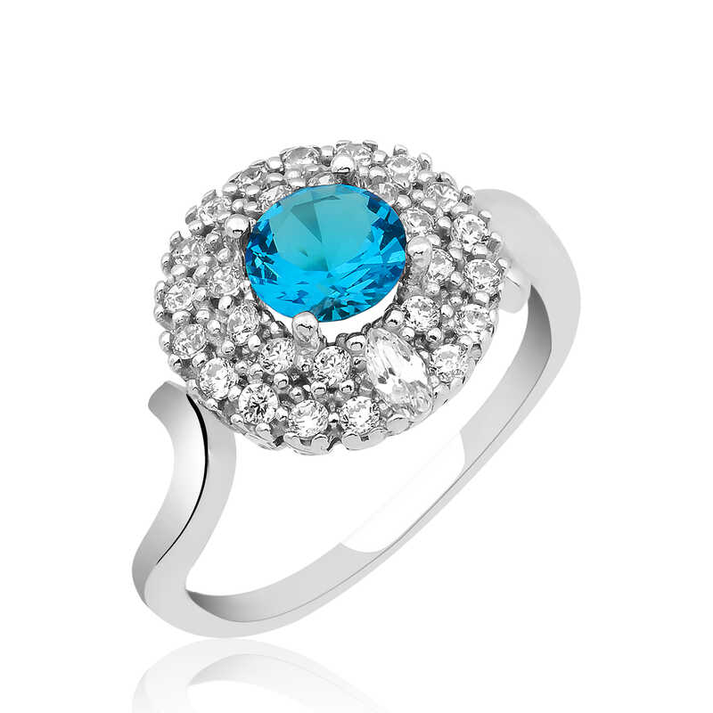 Silver Blue Stone Round Women’s Ring