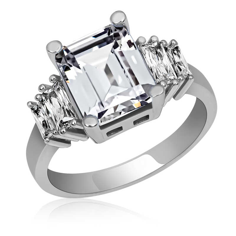 Silver White Baguette Stone Women’s Ring