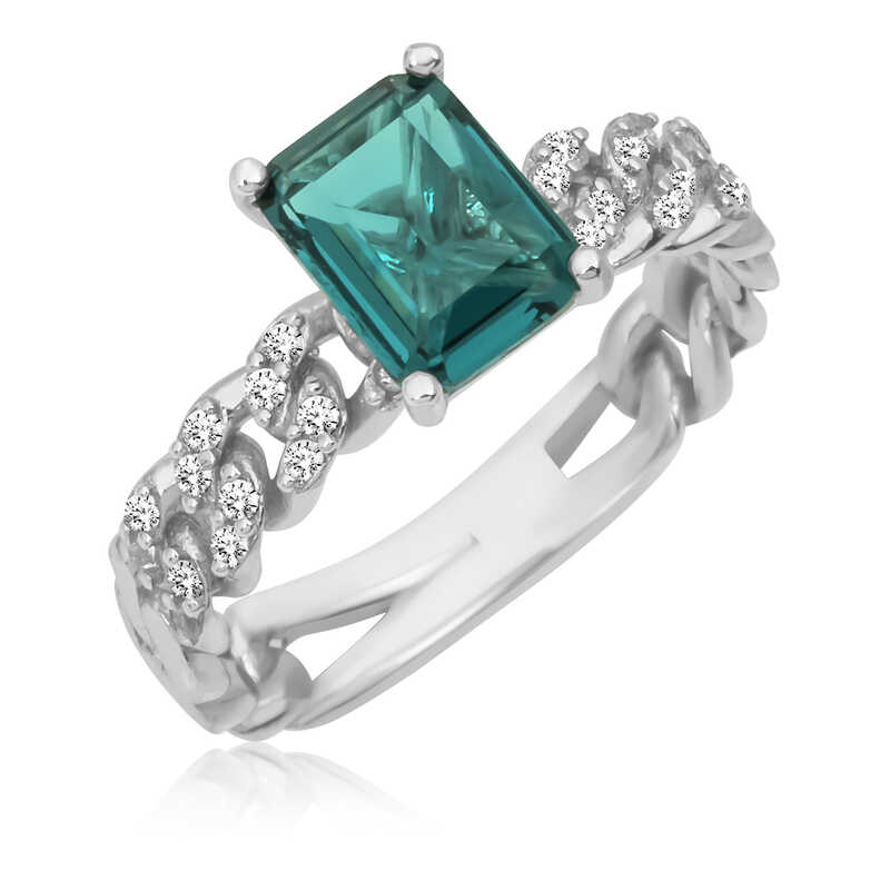 Silver Dark Green Baguette Stone Women’s Ring