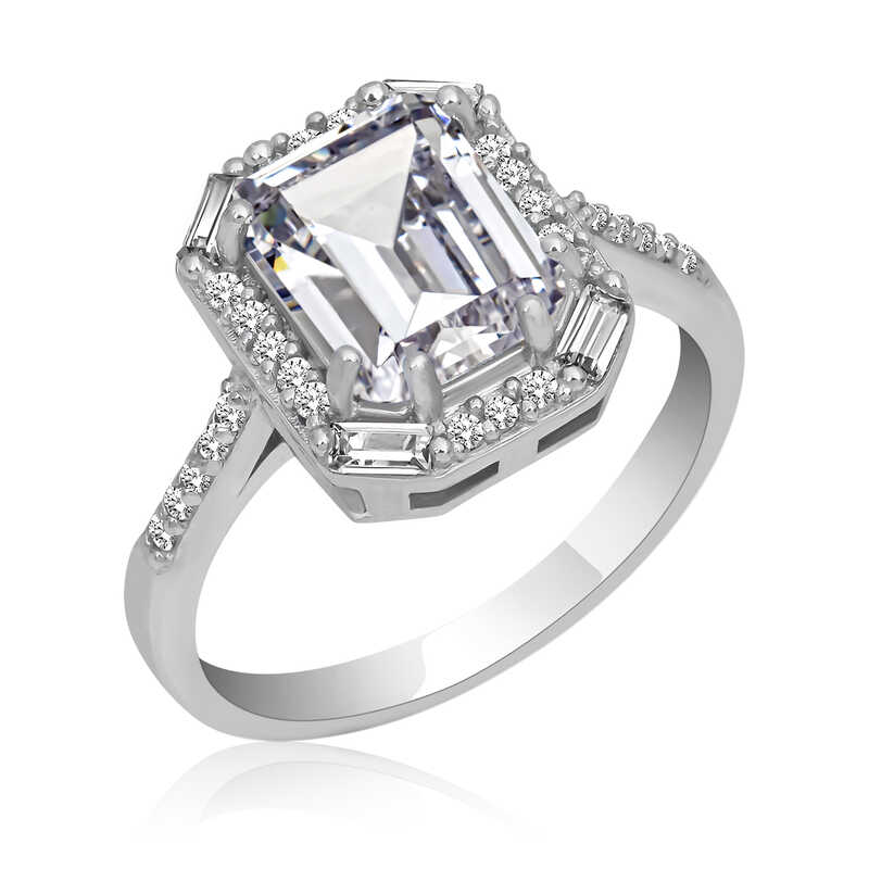 Silver White Stone Baguette Square Women’s Ring