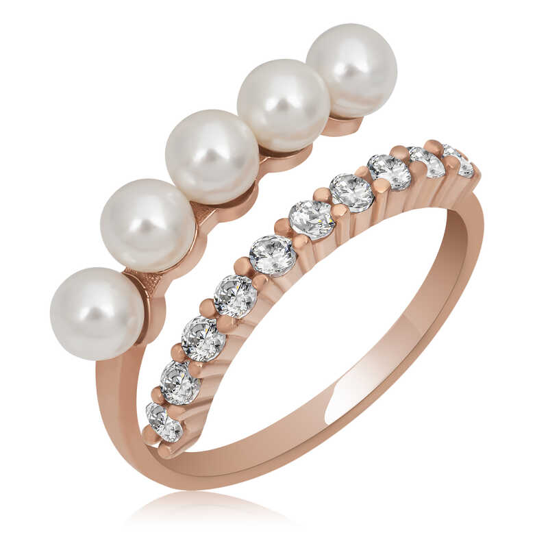 Silver Rose Adjustable Pearl Stone Women’s Ring