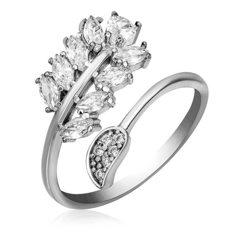 Adjustable Silver White Stone Leaf Women’s Ring