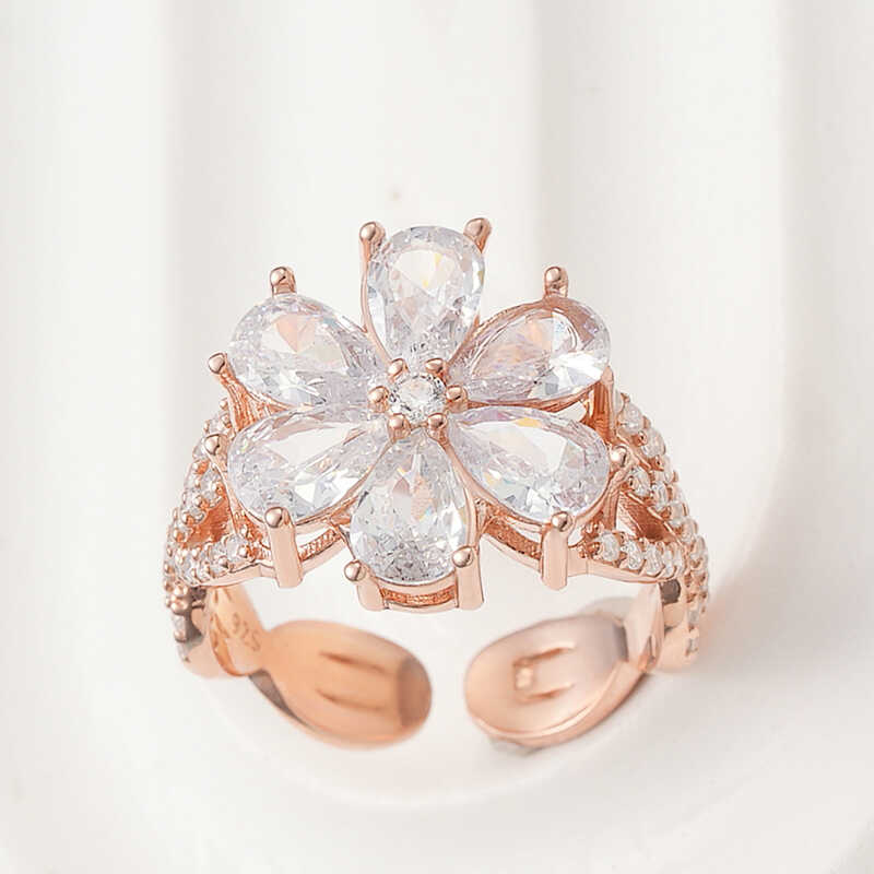Silver Rose White Sevgi Flower Women's Ring