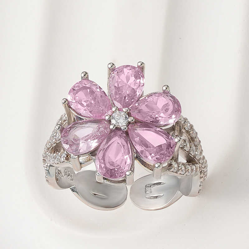 Silver Pink Sevgi Flower Women's Ring