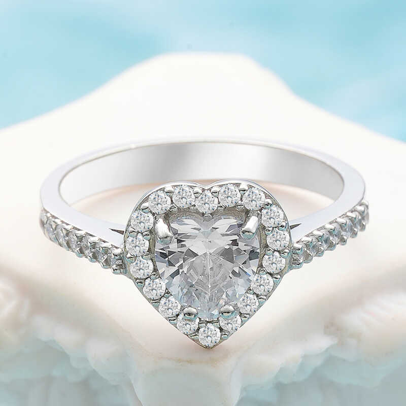 Silver White Stone-set Heart Women's Ring