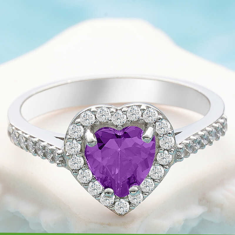 Silver Purple Stone-set Heart Women's Ring