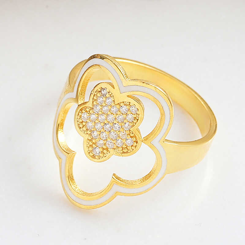 ​Silver Gold Flower Patterned Women's Ring