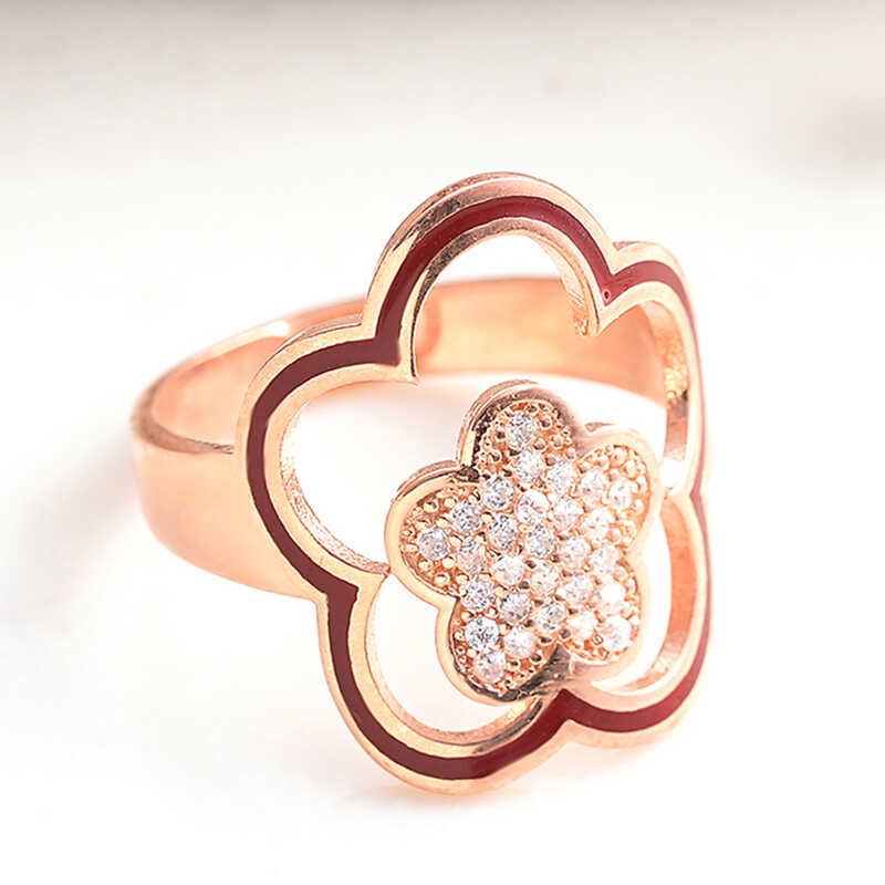​Silver Rose Flower Patterned Women's Ring