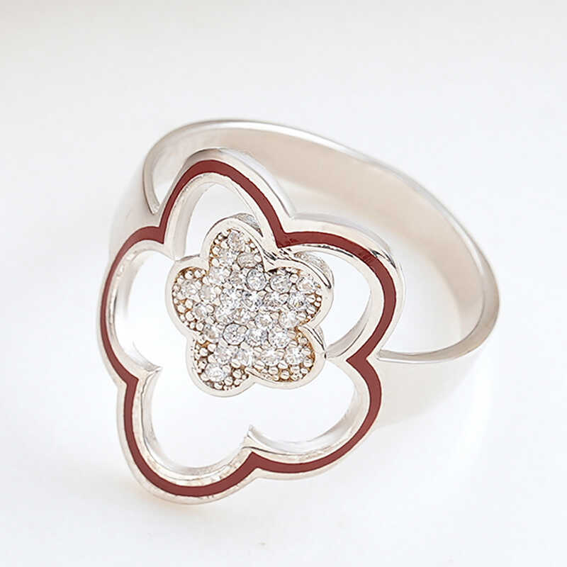 ​Silver Flower Patterned Women's Ring