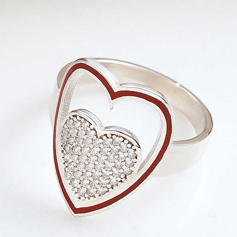 Silver White Stone-set Heart Women's Ring