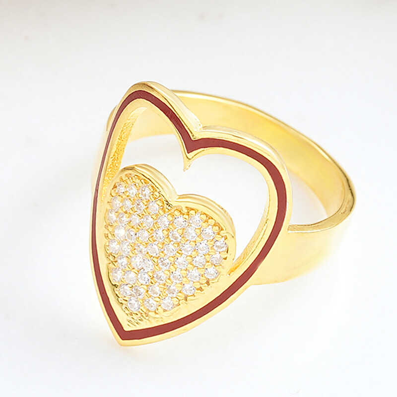 Silver Gold White Stone-set Heart Women's Ring