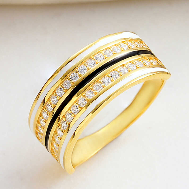 Silver Gold Zircon Stone-set Women's Ring