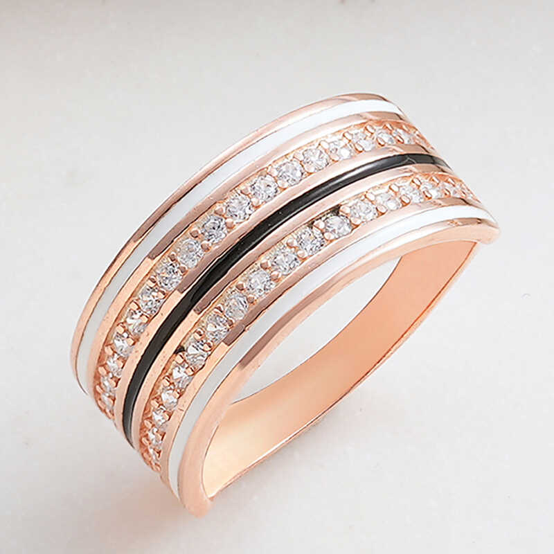 Silver Rose Zircon Stone-set Women's Ring