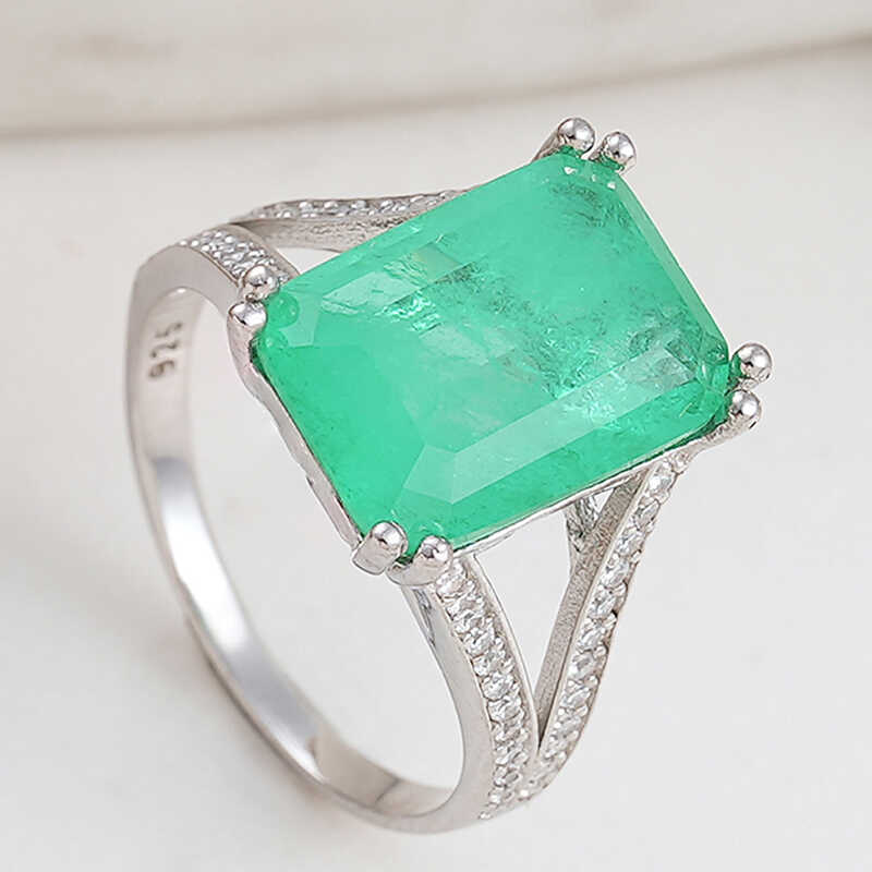 Silver Green Color Paraiba Stone-set Women's Ring