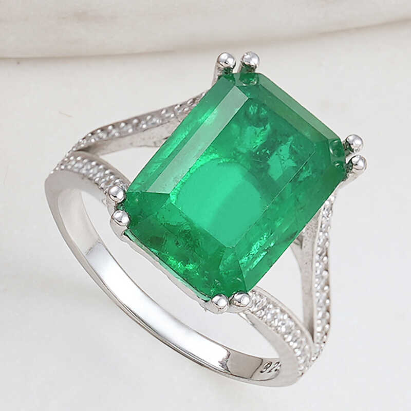 Silver Green Color Paraiba Stone-set Women's Ring