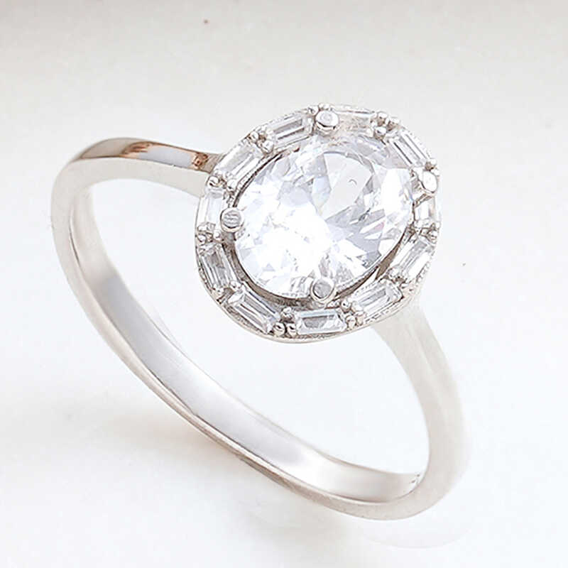 Silver Oval Zircon Stone-set Women's Ring