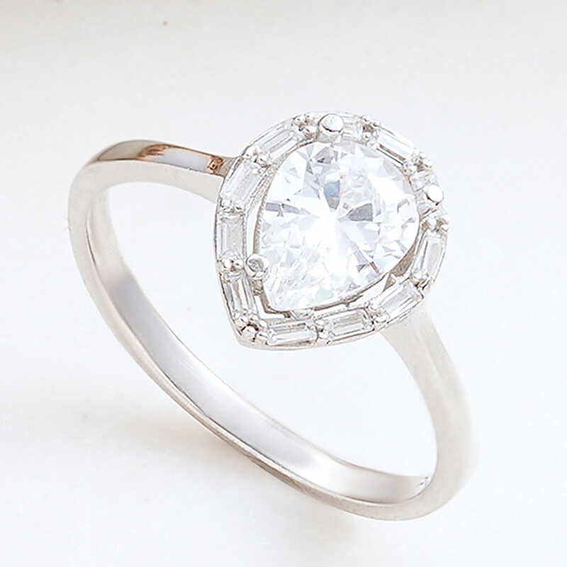 Silver Drop Zircon Stone-set Women's Ring