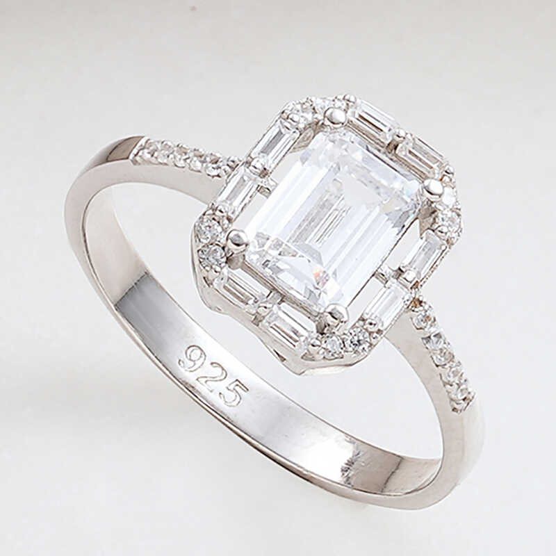 Silver White Baguette Stone-set Women's Ring