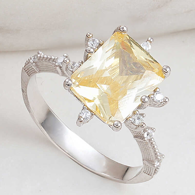 Silver Yellow Zircon Stone-set Women's Ring