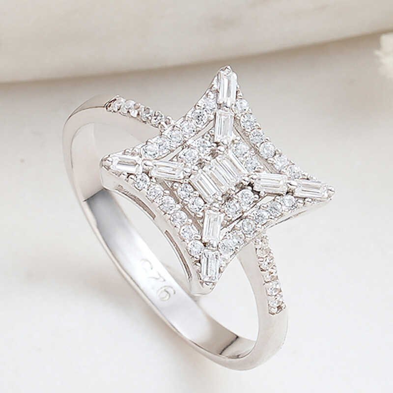 Silver Square Zircon Stone-set Women's Ring