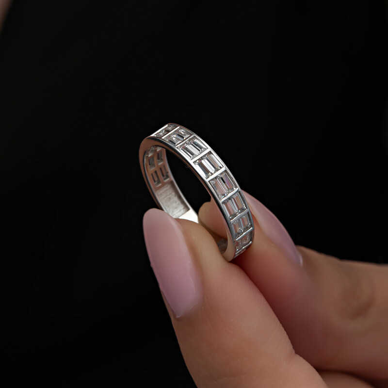 Silver Row Baguette Stone-set Women's Ring