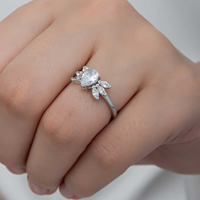 Silver Drop Zircon Stone-set Women's Ring