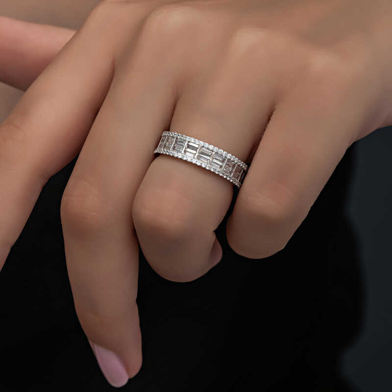 Silver Row Baguette Stone-set Women's Ring