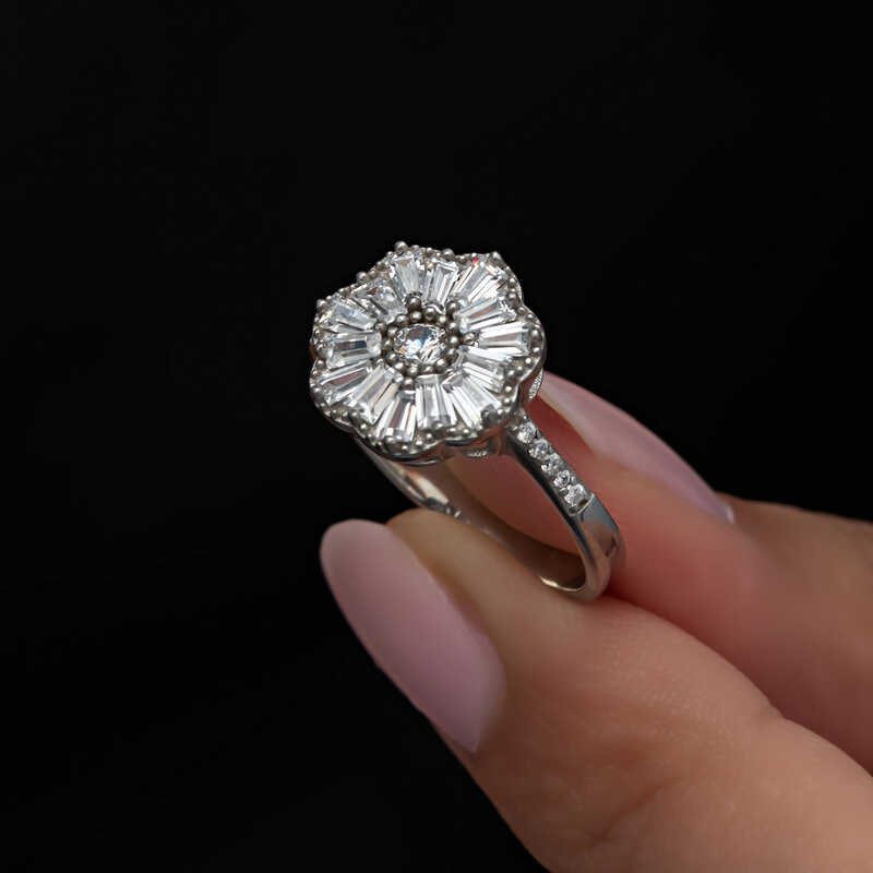 Silver Baguette Stone-set Women's Ring