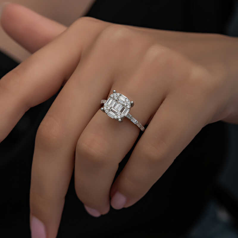 Silver Baguette Stone-set Women's Ring