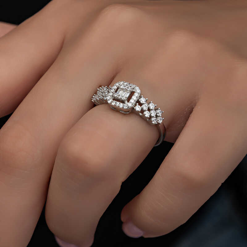 Silver Baguette Stone-set Women's Ring