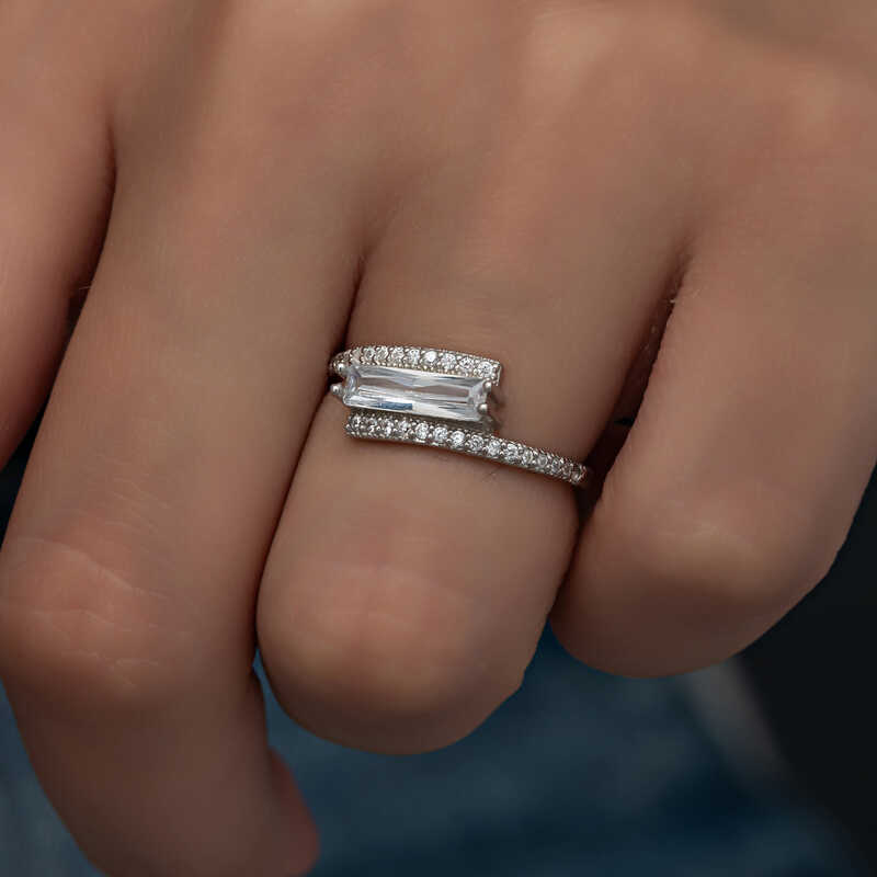 Silver Baguette Stone-set Women's Ring