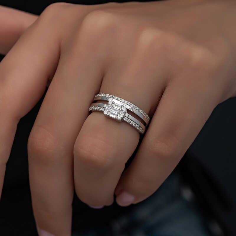 Silver Baguette Stone-set Women's Ring