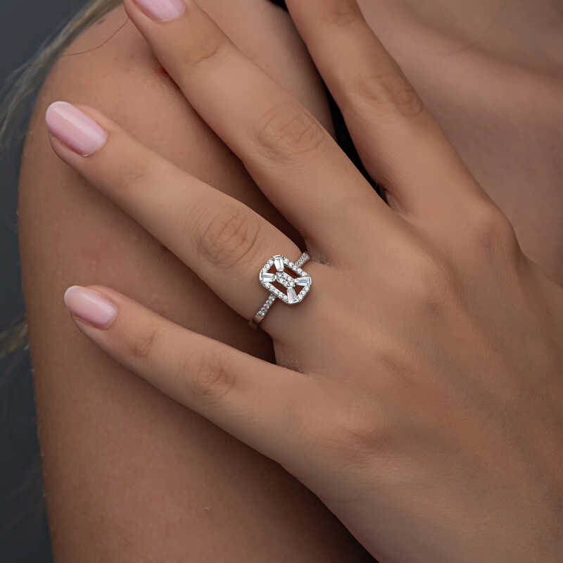 Silver Baguette Stone-set Women's Ring