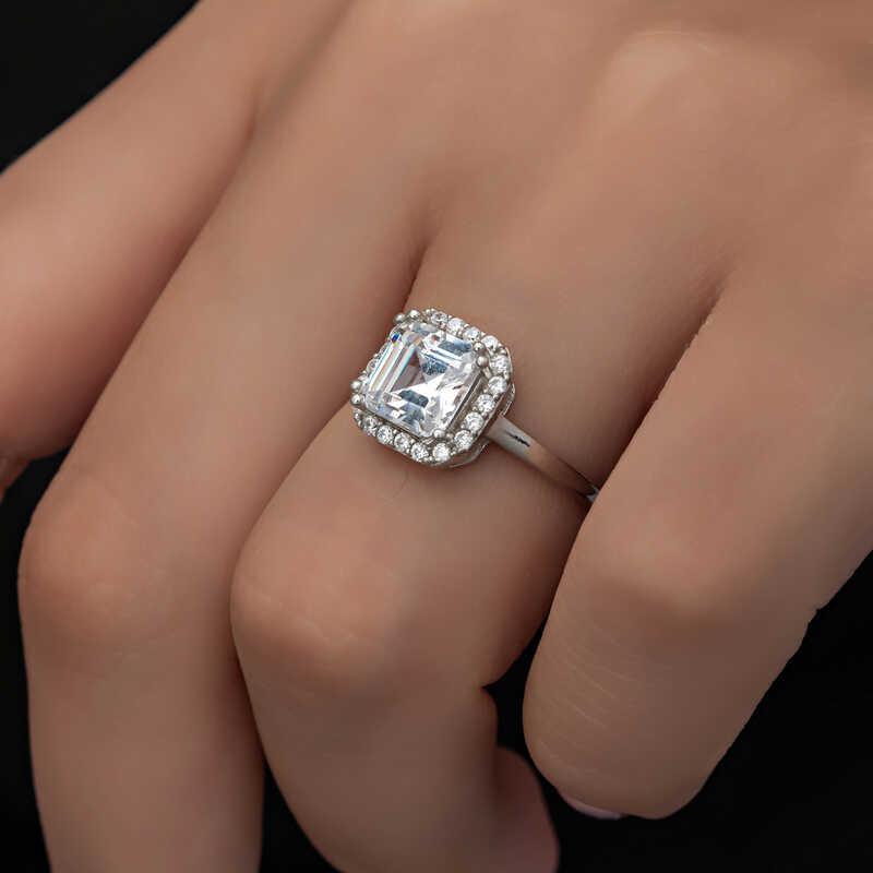 Silver Baguette Stone-set Women's Ring