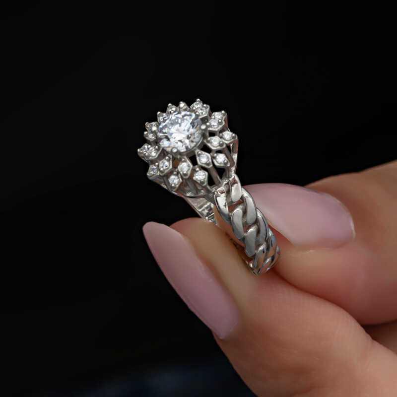 Silver Single Stone Women's Ring
