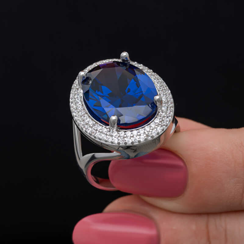 Silver Sapphire Stone-set Women's Ring