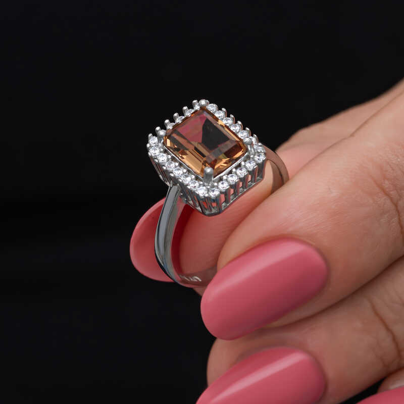 Silver Square Baguette Zultanit Stone-set Women's Ring