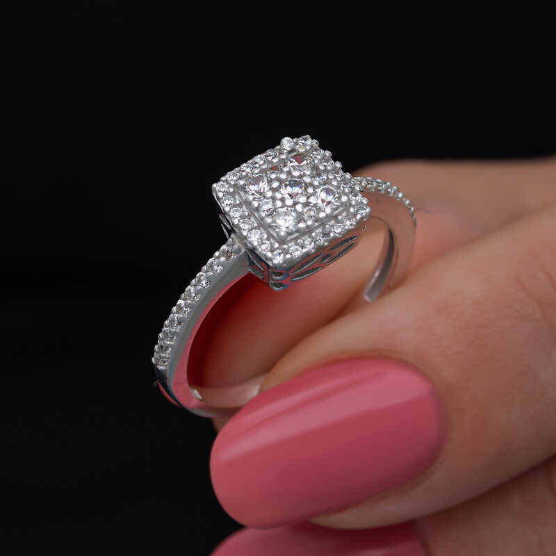Silver Square Zircon Stone-set Women's Ring