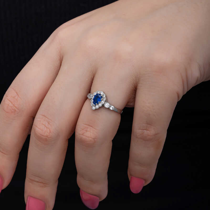 Silver Blue Drop Zircon Stone-set Women's Ring