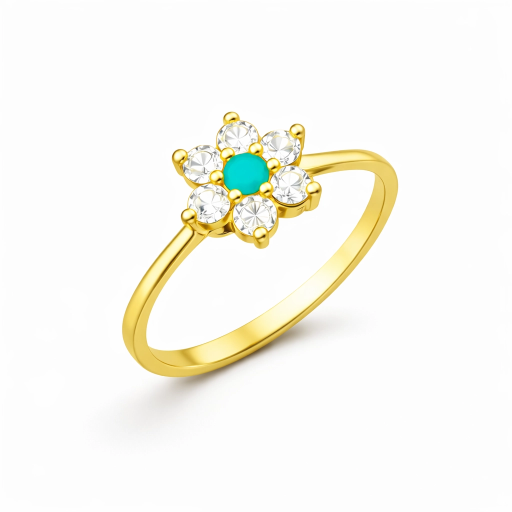 Silver Blue Stone Gold Flower Women’s Ring
